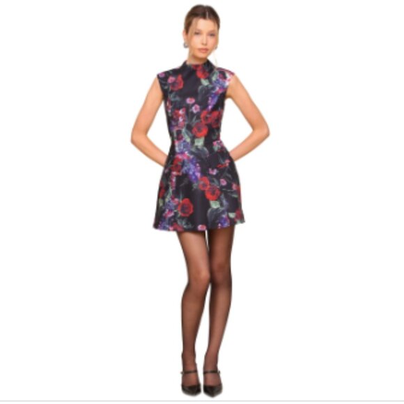 Avec Les Filles Women's Printed Mock-Neck Fit & Flare Dress - Dark Porto - Picture 4 of 4